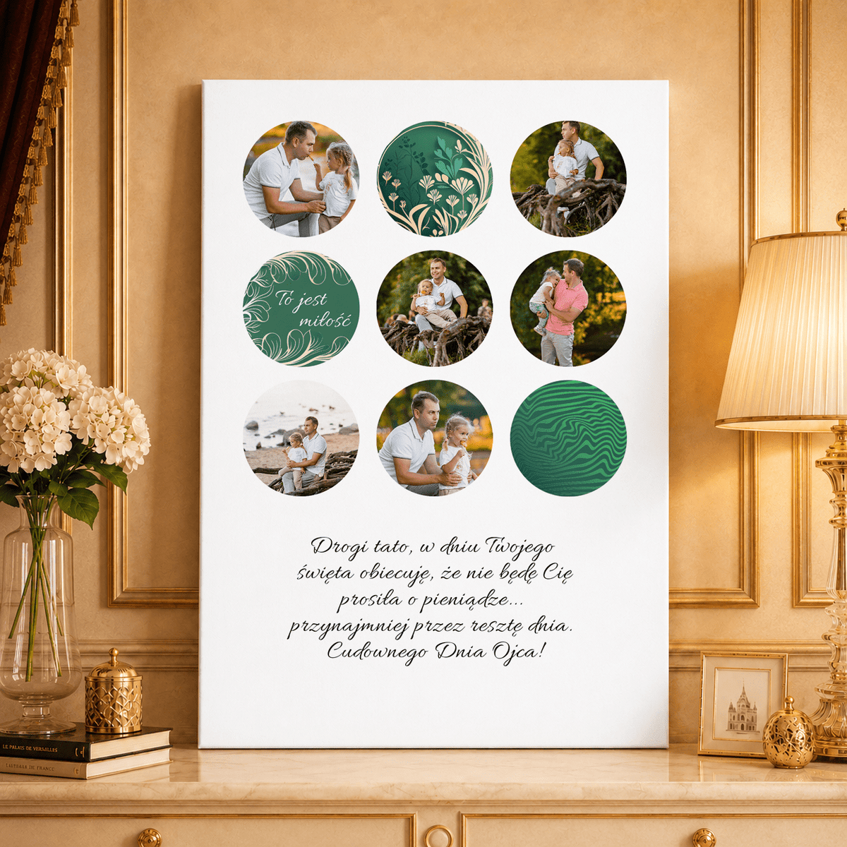 Kolaż ze zdjęć na płótnie okrągłymi zdjęciami prezent dla taty - idamell.com