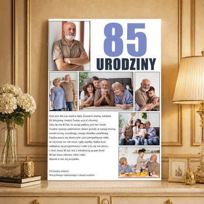 Kolaż ze zdjęć na płótnie Osiemdziesiąte piąte urodziny — prezent na 80 urodziny - idamell.com