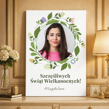Kolaż ze zdjęć na płótnie Portret w wianku z pisankami — prezent na wielkanoc - idamell.com