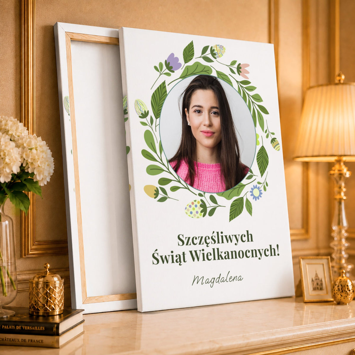 Kolaż ze zdjęć na płótnie Portret w wianku z pisankami — prezent na wielkanoc - idamell.com