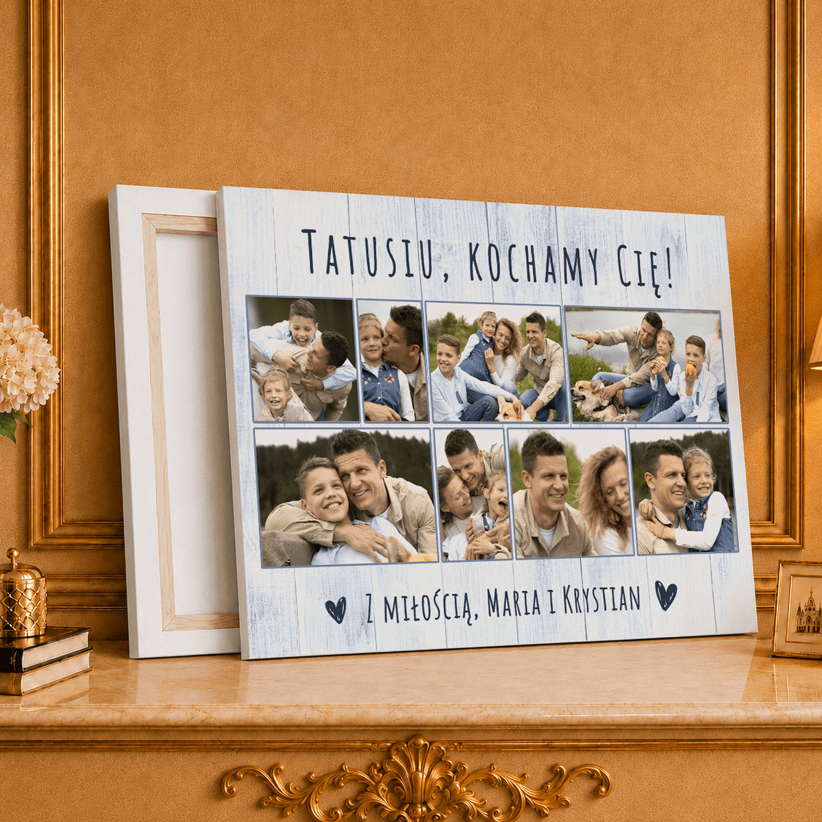 Kolaż ze zdjęć na płótnie w pastelowych barwach prezent dla taty - idamell.com