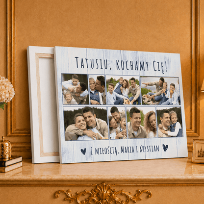 Kolaż ze zdjęć na płótnie w pastelowych barwach prezent dla taty - idamell.com