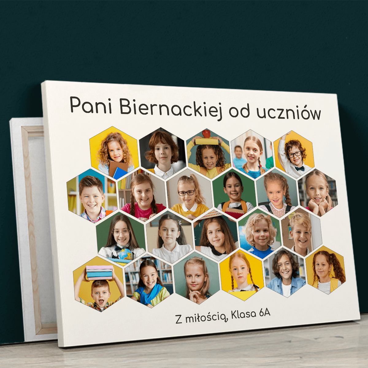 Kolaż ze zdjęciami uczniów - druk na płótnie, spersonalizowany prezent dla nauczyciela - idamell.com
