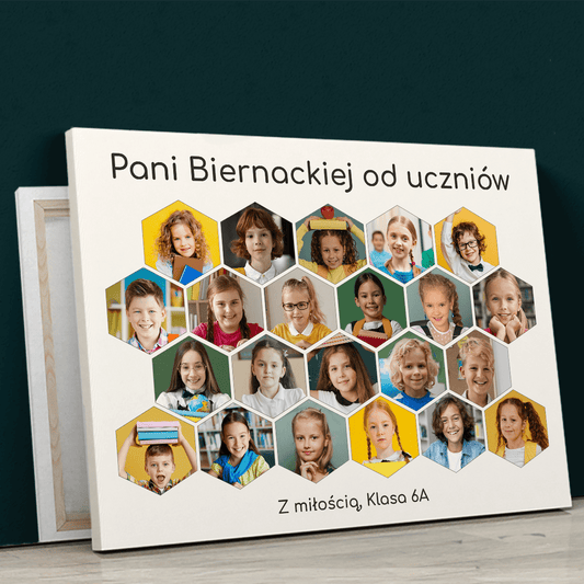 Kolaż ze zdjęciami uczniów - druk na płótnie, spersonalizowany prezent dla nauczyciela - idamell.com
