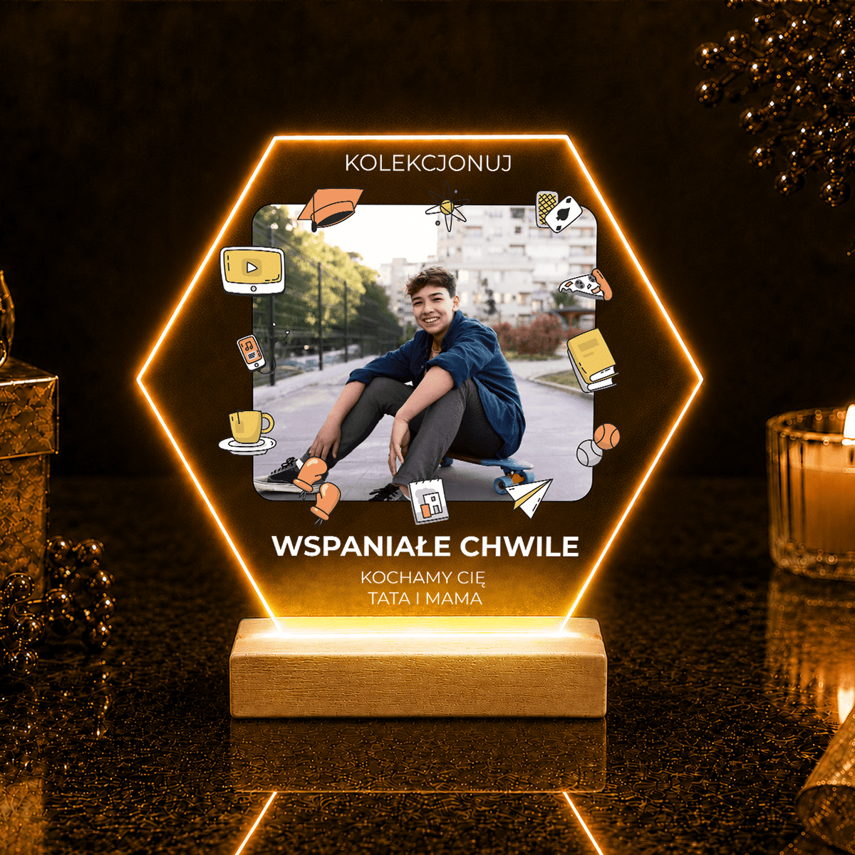 Kolekcjonuj wspaniałe chwile! - Druk na szkle, spersonalizowany prezent dla syna - idamell.com