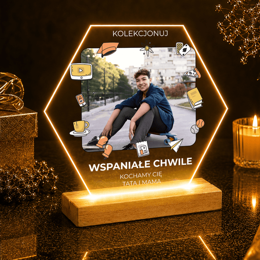 Kolekcjonuj wspaniałe chwile! - Druk na szkle, spersonalizowany prezent dla syna - idamell.com