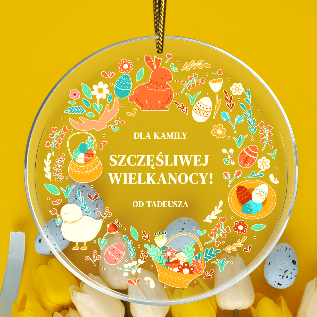 Kolorowa Wielkanoc - zawieszka akrylowa spersonalizowany prezent dla niej - idamell.com