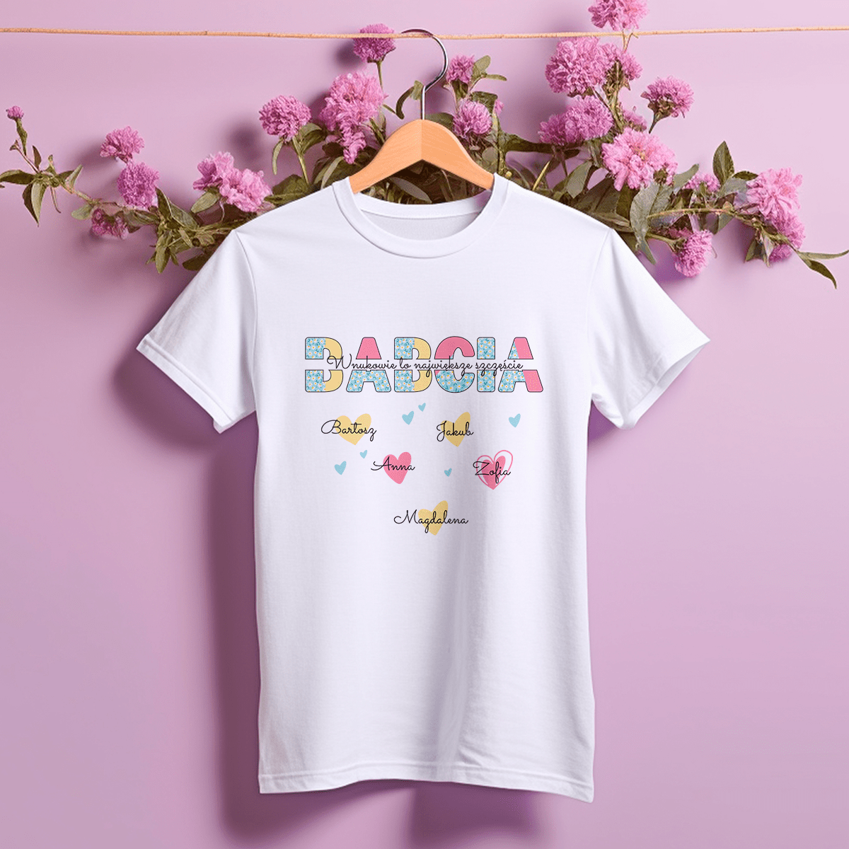 Koszulka damska z nadrukiem BABCIA I WNUKI - spersonalizowany prezent dla babci - idamell.com