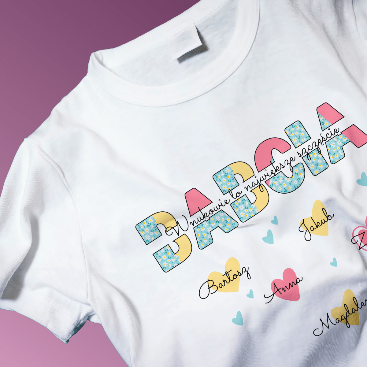 Koszulka damska z nadrukiem BABCIA I WNUKI - spersonalizowany prezent dla babci - idamell.com