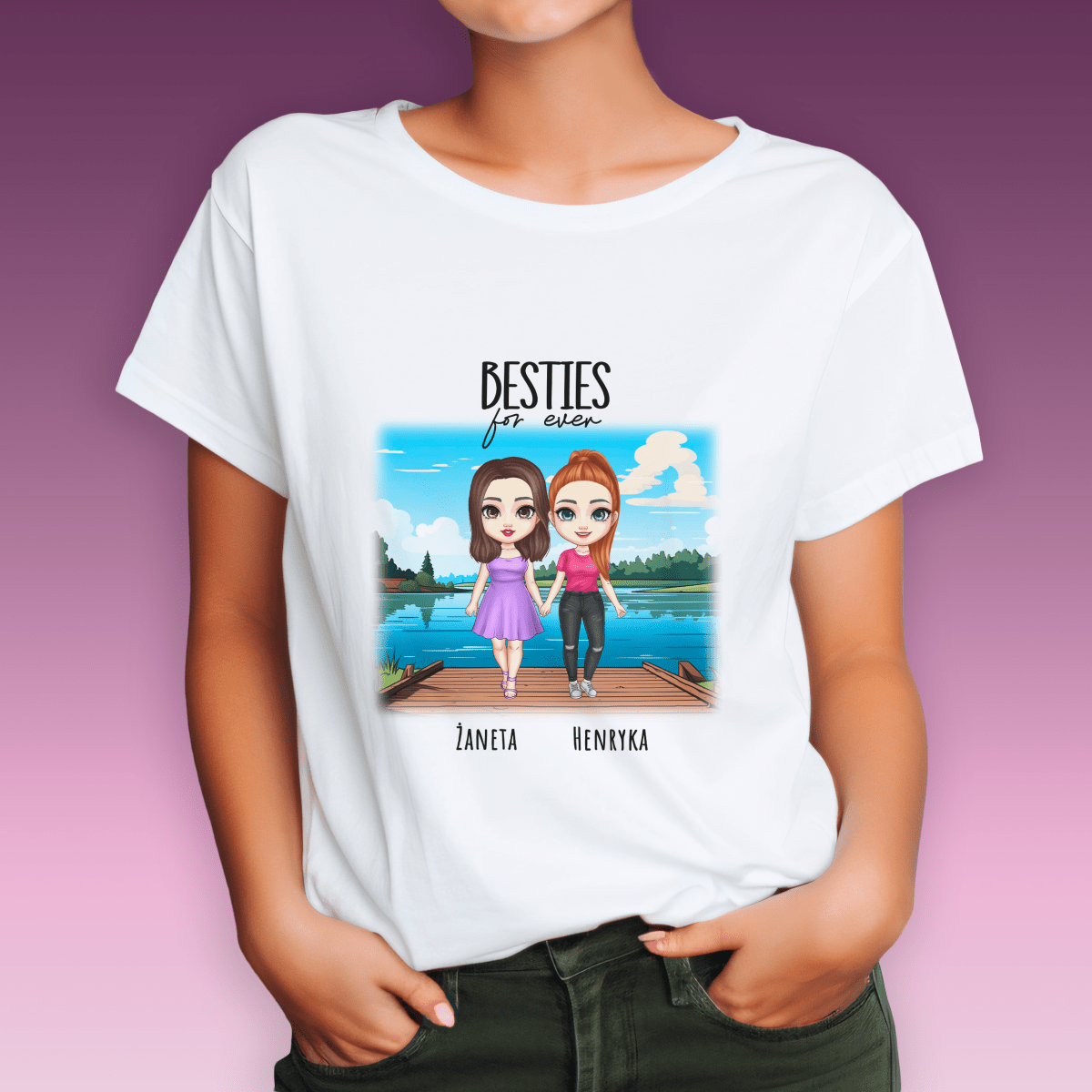 Koszulka damska z nadrukiem BESTIES FOR EVER - spersonalizowany prezent dla siostry - idamell.com