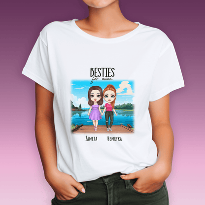 Koszulka damska z nadrukiem BESTIES FOR EVER - spersonalizowany prezent dla siostry - idamell.com