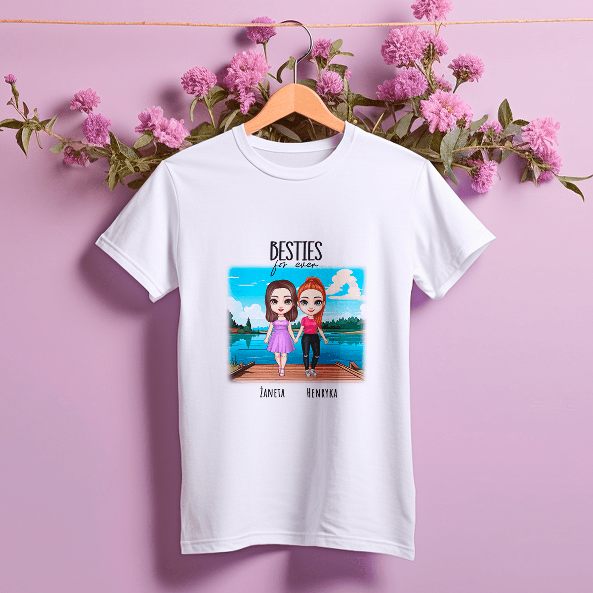 Koszulka damska z nadrukiem BESTIES FOR EVER - spersonalizowany prezent dla siostry - idamell.com