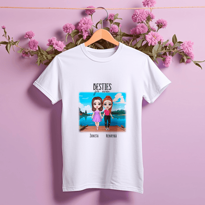Koszulka damska z nadrukiem BESTIES FOR EVER - spersonalizowany prezent dla siostry - idamell.com