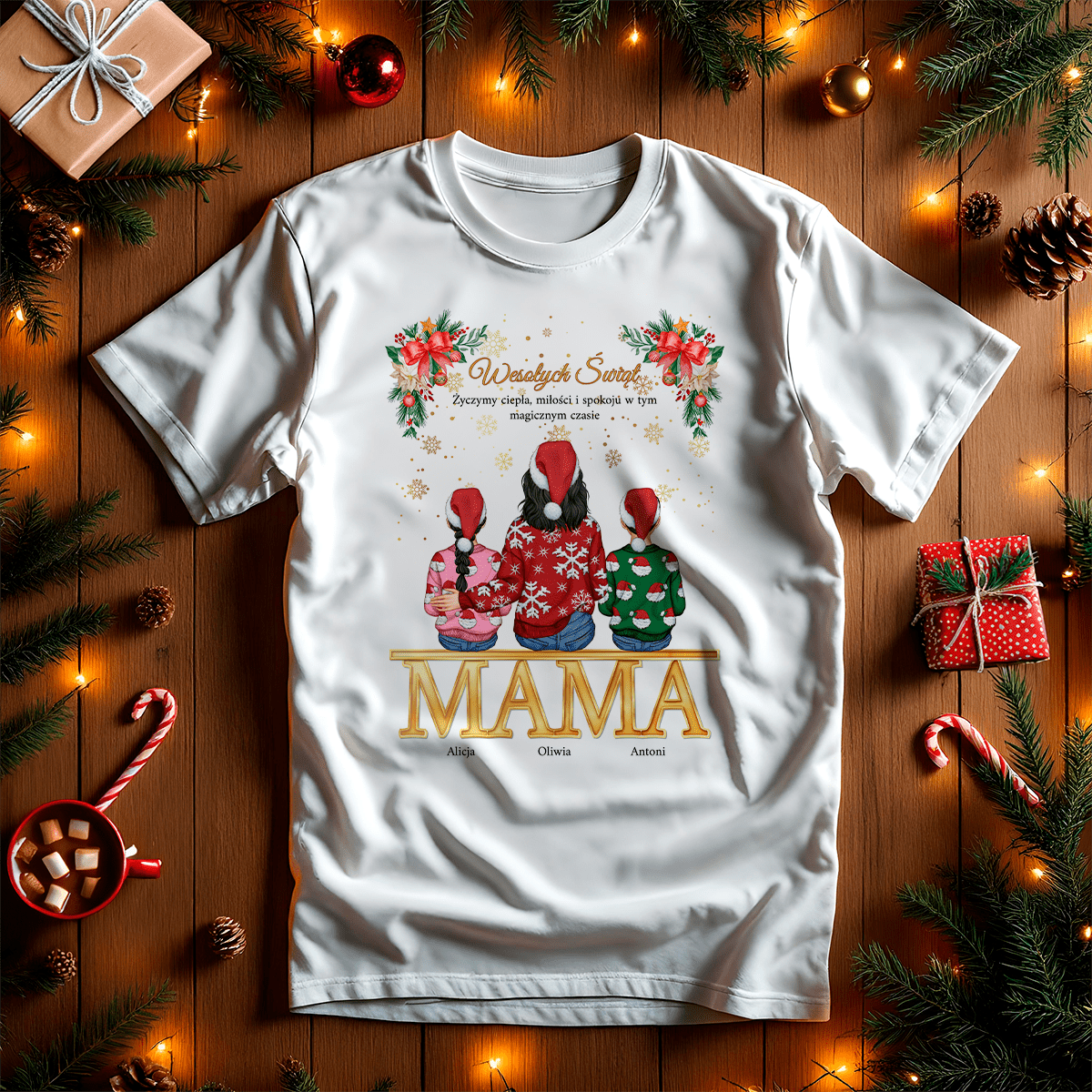 Koszulka damska z nadrukiem CLIPART ŚWIĄTECZNY DLA MAMY - spersonalizowany prezent dla mamy - idamell.com