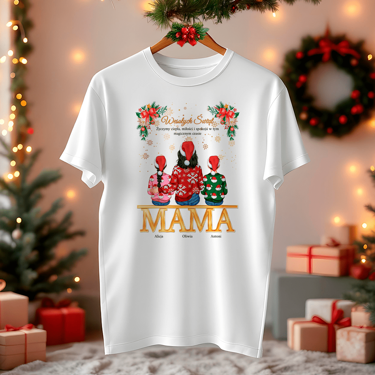 Koszulka damska z nadrukiem CLIPART ŚWIĄTECZNY DLA MAMY - spersonalizowany prezent dla mamy - idamell.com