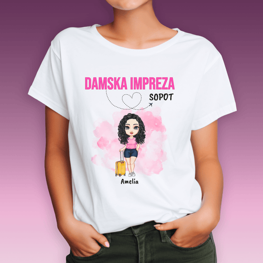 Koszulka damska z nadrukiem DAMSKA IMPREZA - spersonalizowany prezent dla przyjaciółki - idamell.com