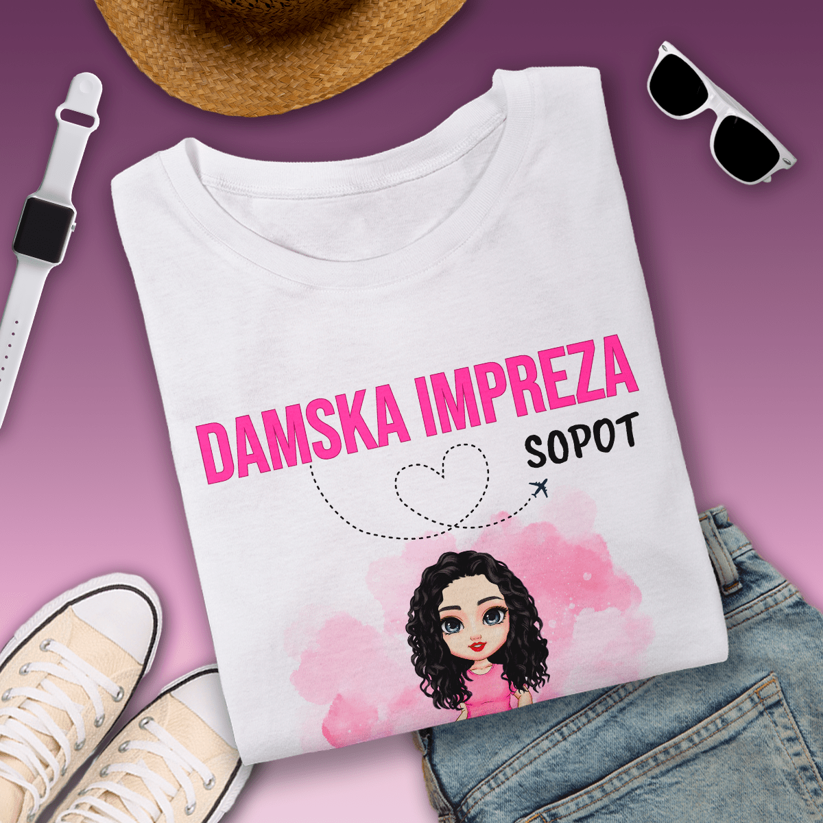 Koszulka damska z nadrukiem DAMSKA IMPREZA - spersonalizowany prezent dla przyjaciółki - idamell.com
