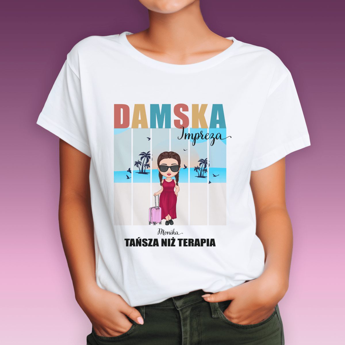 Koszulka damska z nadrukiem DAMSKA IMPREZA - spersonalizowany prezent dla przyjaciółki - idamell.com