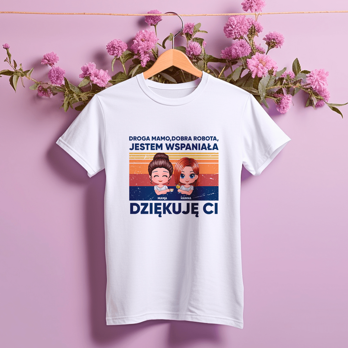 Koszulka damska z nadrukiem DOBRA ROBOTA - spersonalizowany prezent dla mamy - idamell.com