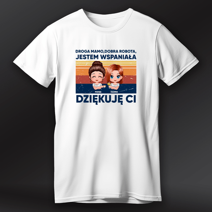 Koszulka damska z nadrukiem DOBRA ROBOTA - spersonalizowany prezent dla mamy - idamell.com