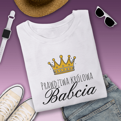 Koszulka damska z nadrukiem KRÓLOWA BABCIA - spersonalizowany prezent dla babci - idamell.com
