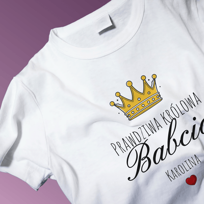 Koszulka damska z nadrukiem KRÓLOWA BABCIA - spersonalizowany prezent dla babci - idamell.com