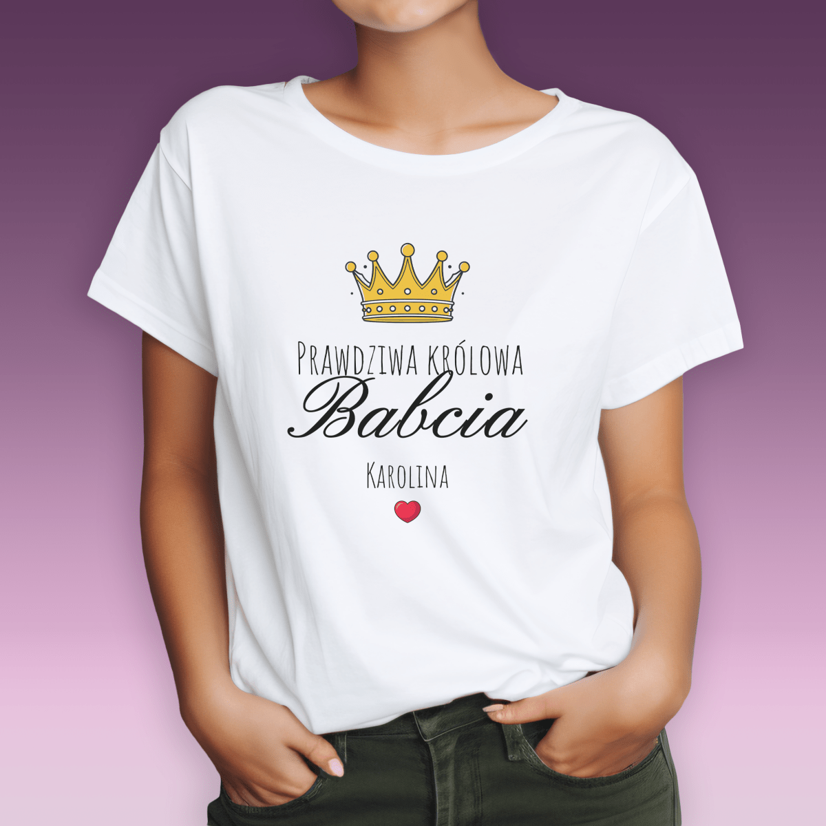 Koszulka damska z nadrukiem KRÓLOWA BABCIA - spersonalizowany prezent dla babci - idamell.com
