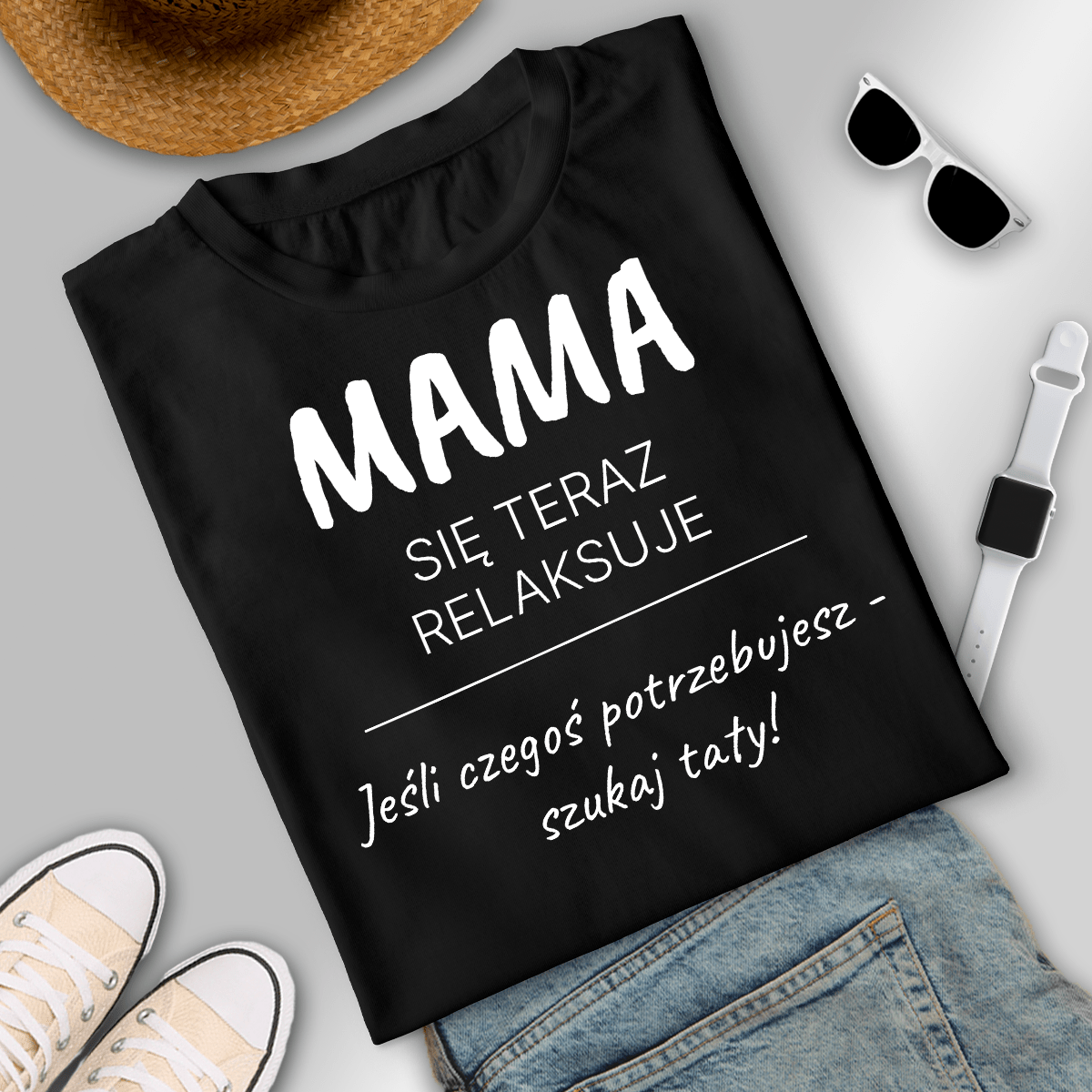 Koszulka damska z nadrukiem MAMA SIĘ RELAKSUJE - spersonalizowany prezent dla mamy - idamell.com
