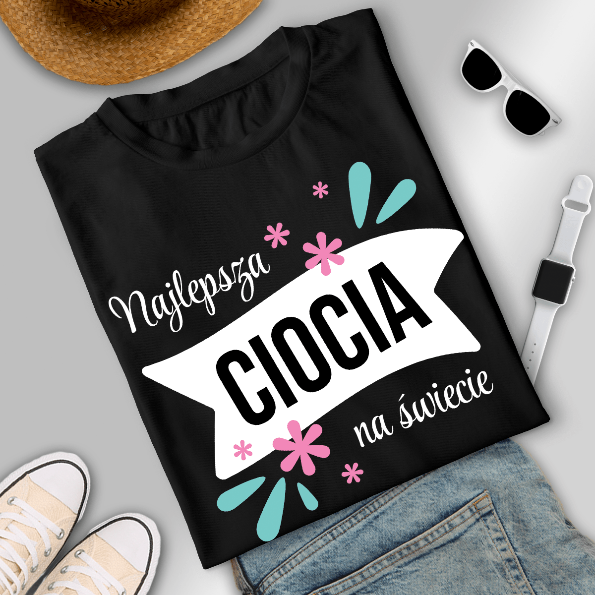 Koszulka damska z nadrukiem NAJLEPSZA CIOCIA - spersonalizowany prezent dla cioci - idamell.com