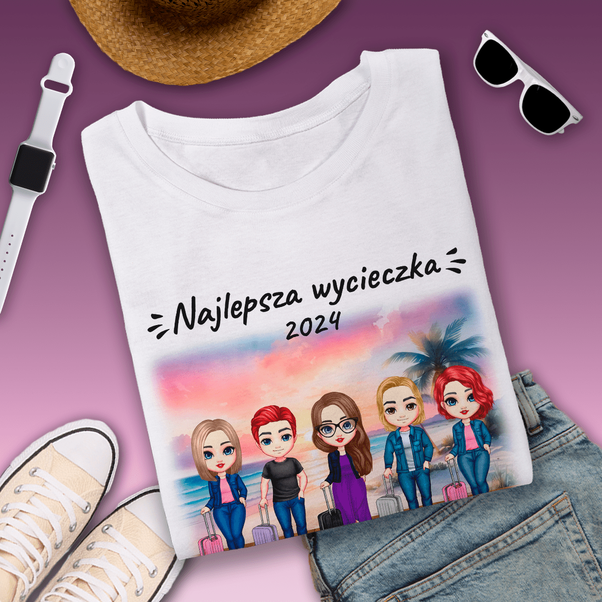 Koszulka damska z nadrukiem NAJLEPSZA WYCIECZKA - spersonalizowany prezent dla przyjaciółki - idamell.com