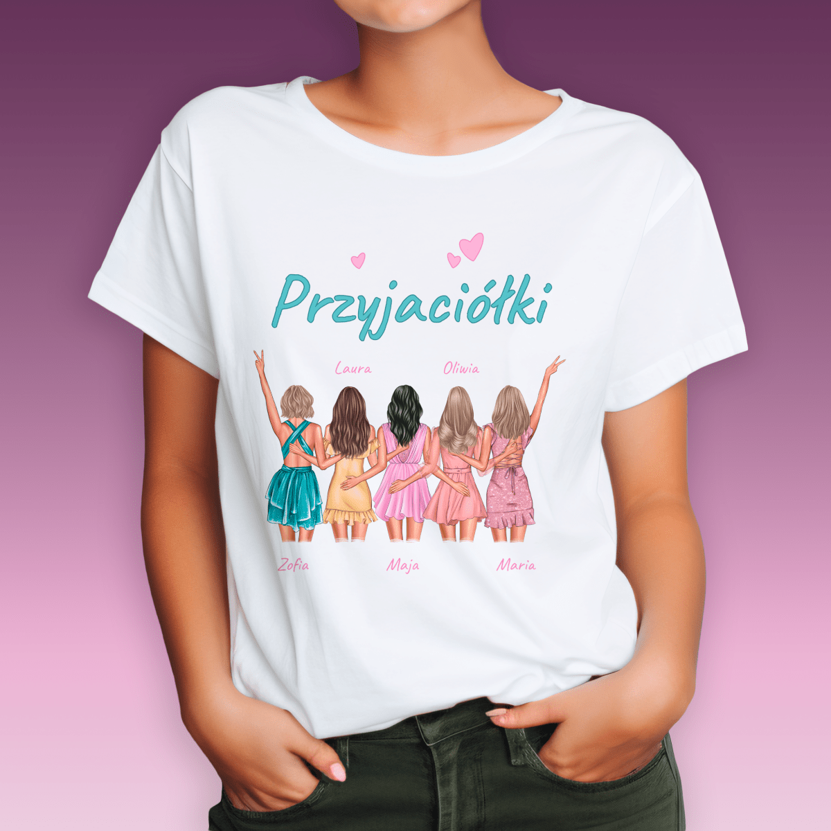 Koszulka damska z nadrukiem PRZYJACIÓŁKI - spersonalizowany prezent dla przyjaciółki - idamell.com