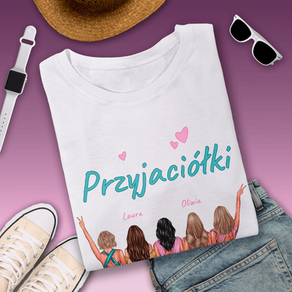 Koszulka damska z nadrukiem PRZYJACIÓŁKI - spersonalizowany prezent dla przyjaciółki - idamell.com