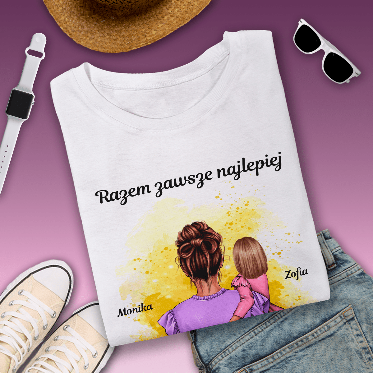 Koszulka damska z nadrukiem RAZEM NAJLEPIEJ - spersonalizowany prezent dla mamy - idamell.com