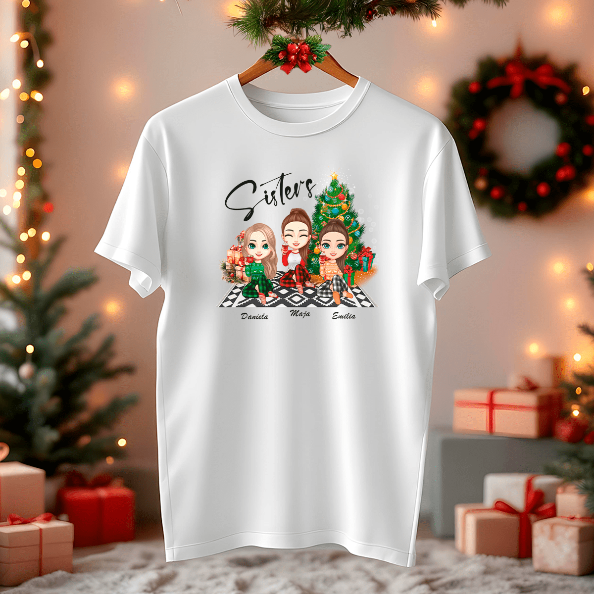 Koszulka damska z nadrukiem SISTERS - spersonalizowany prezent dla siostry - idamell.com