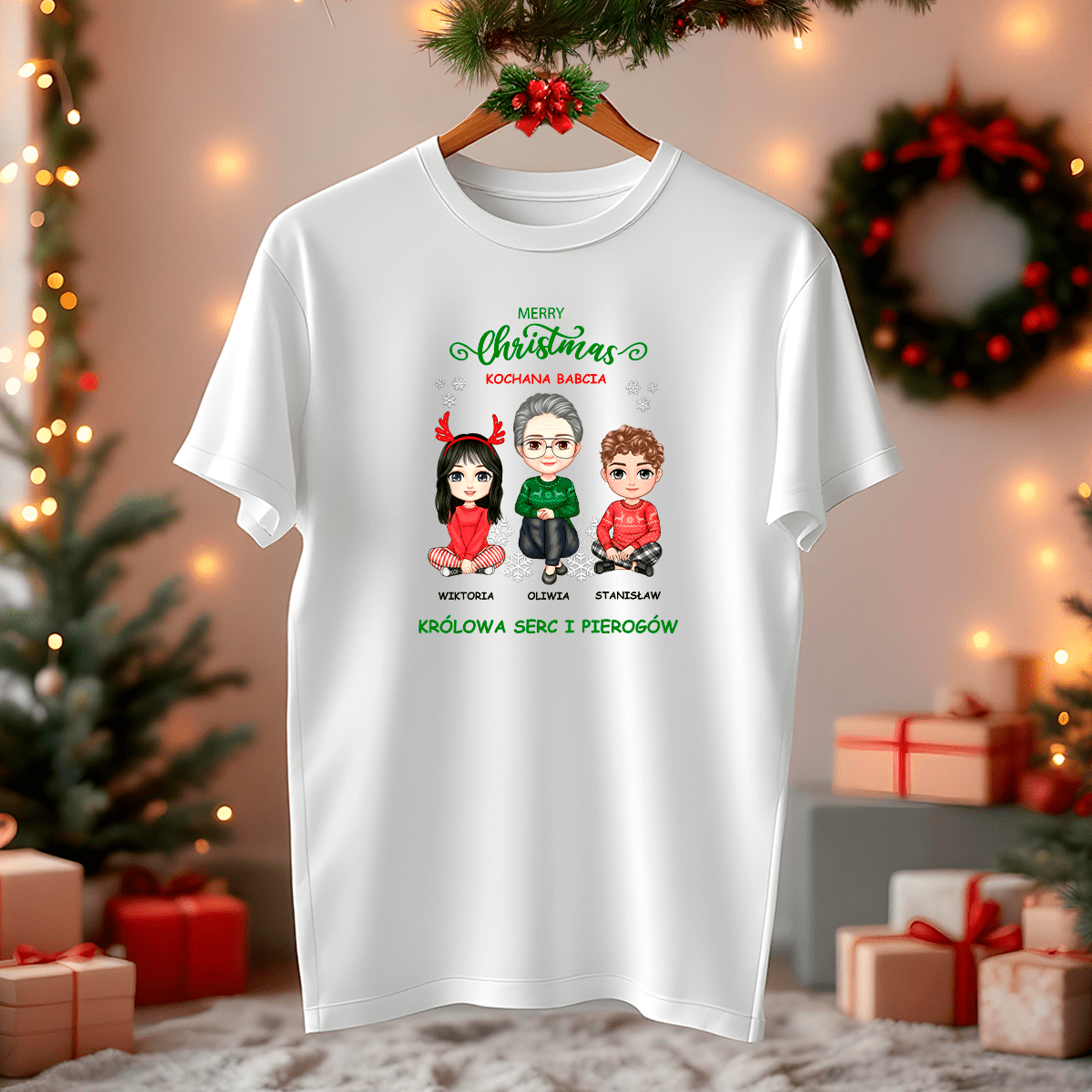 Koszulka damska z nadrukiem ŚWIĄTECZNY CLIPART BABCIA - spersonalizowany prezent dla babci - idamell.com