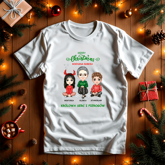 Koszulka damska z nadrukiem ŚWIĄTECZNY CLIPART BABCIA - spersonalizowany prezent dla babci - idamell.com