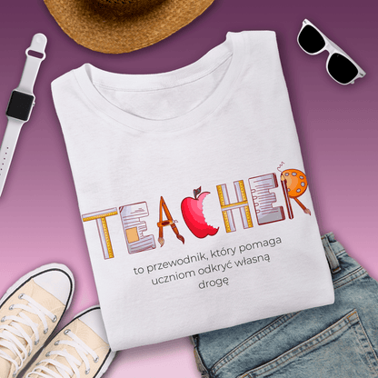 Koszulka damska z nadrukiem TEACHER - spersonalizowany prezent dla nauczyciela - idamell.com