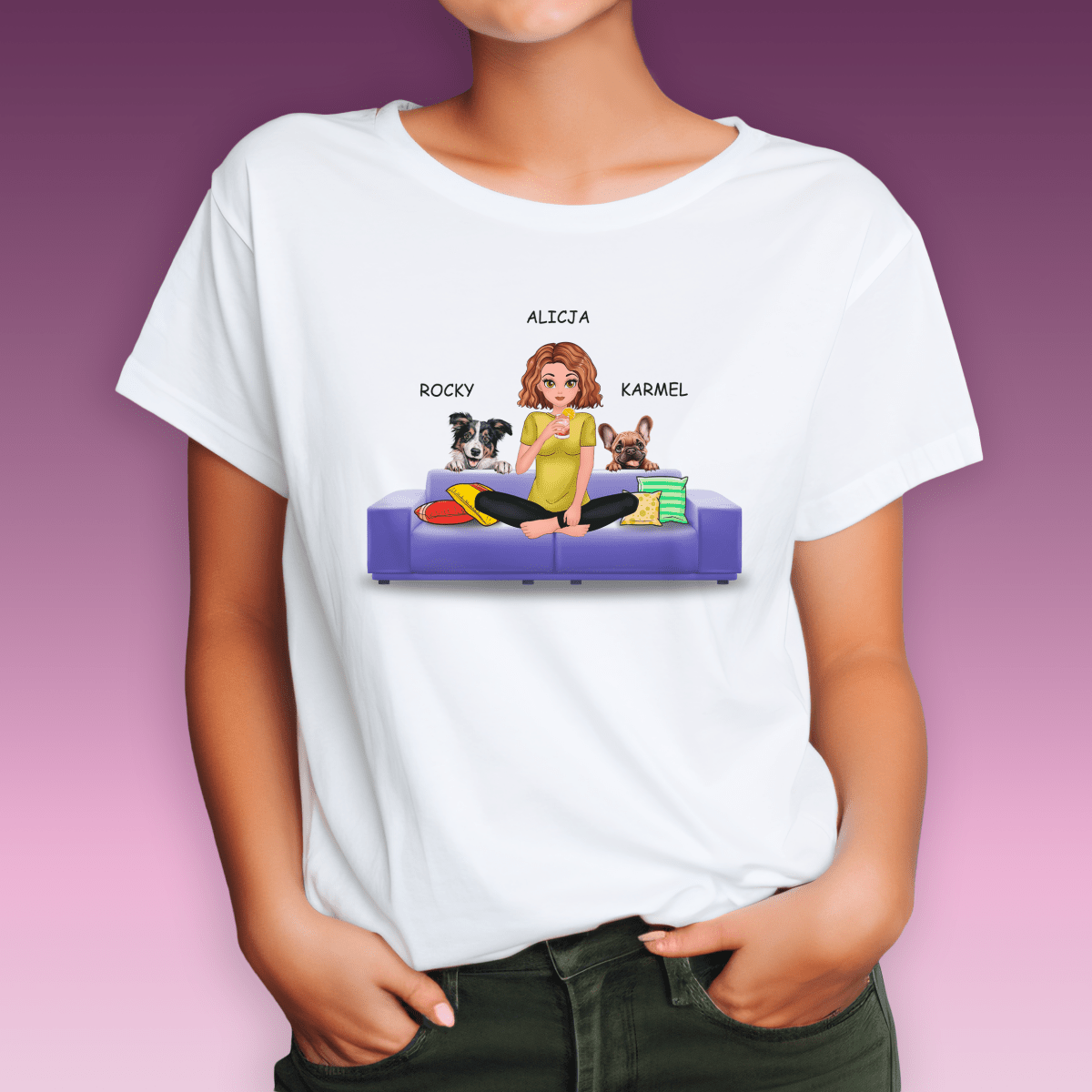 Koszulka damska z nadrukiem UKOCHANE PSY - spersonalizowany prezent dla właściciela psa - idamell.com