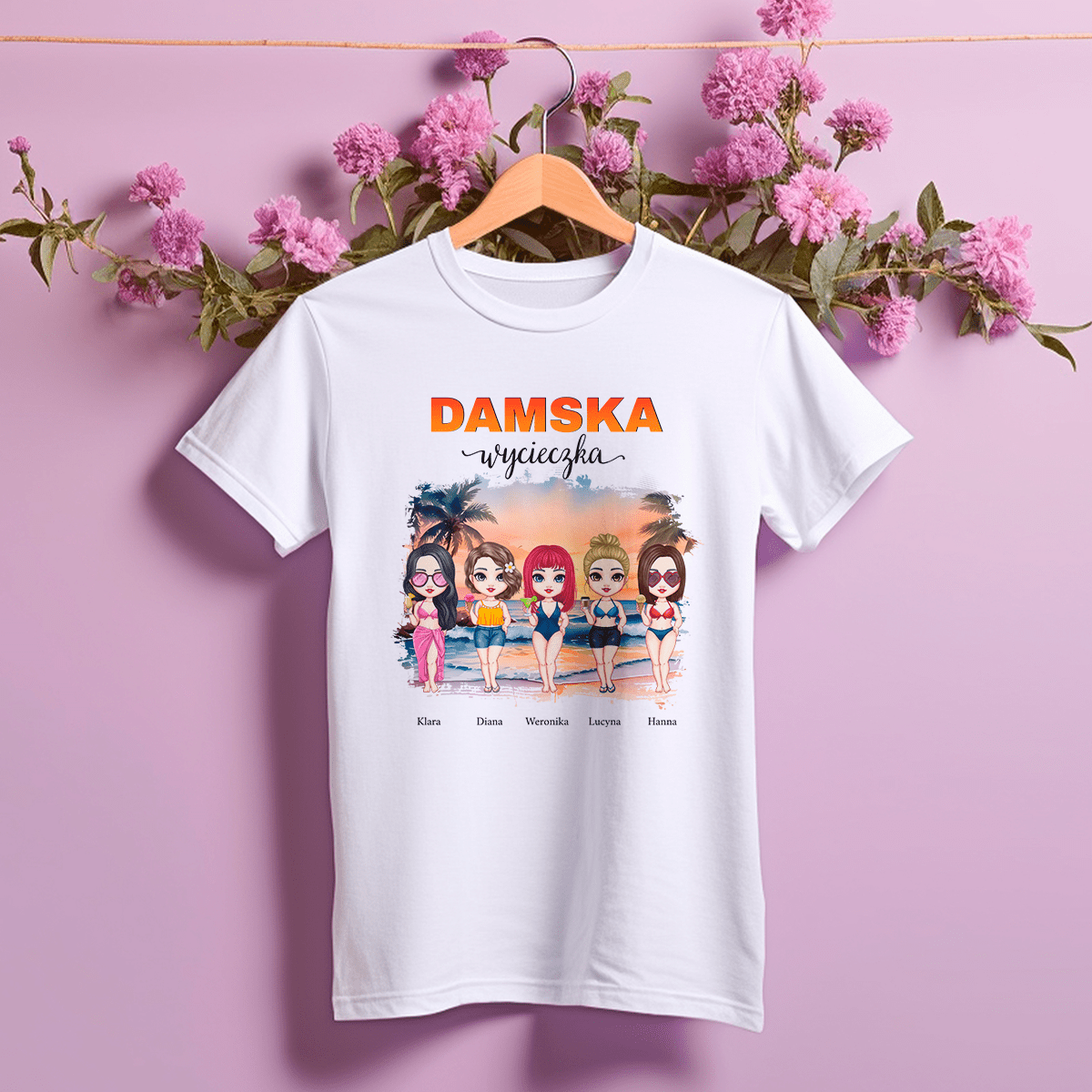 Koszulka damska z nadrukiem WYCIECZKA - spersonalizowany prezent dla przyjaciółki - idamell.com