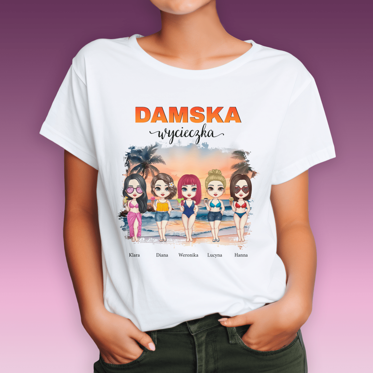 Koszulka damska z nadrukiem WYCIECZKA - spersonalizowany prezent dla przyjaciółki - idamell.com