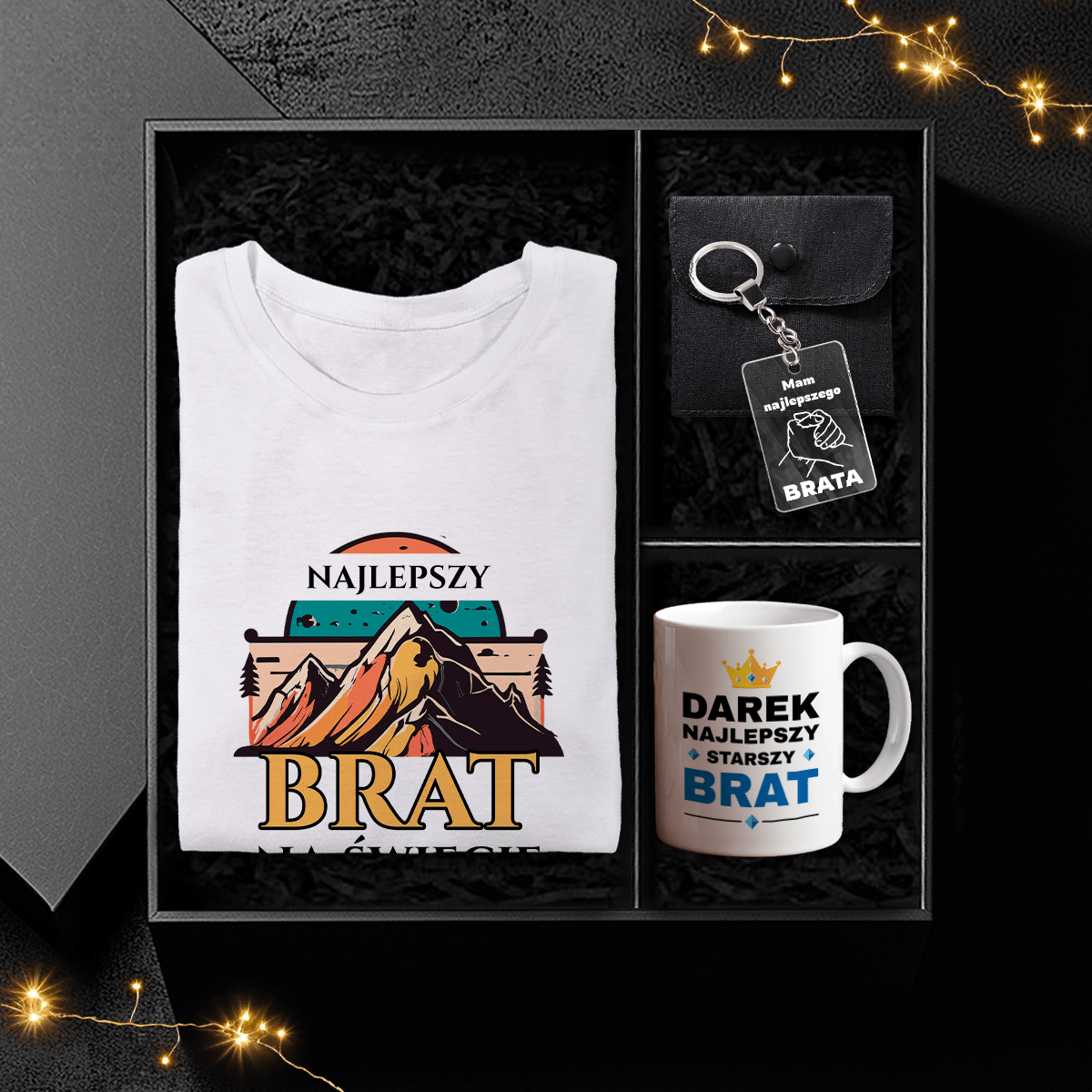 Koszulka + kubek + brelok BRAT - Box prezentowy, spersonalizowany prezent dla brata - idamell.com