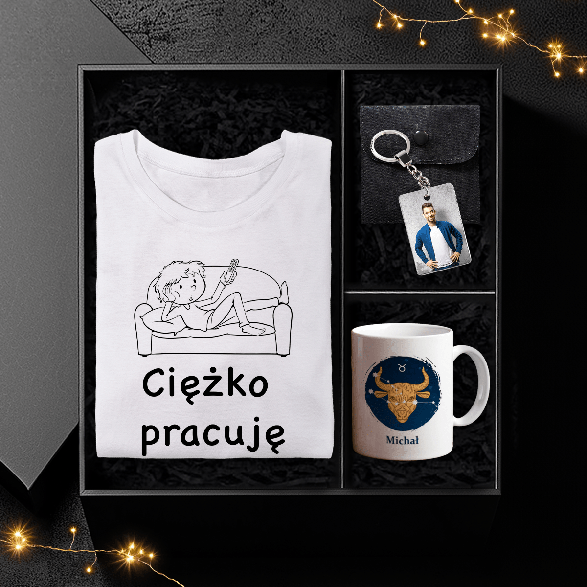 Koszulka + kubek + brelok CHŁOPAK - Box prezentowy, spersonalizowany prezent dla chłopaka - idamell.com