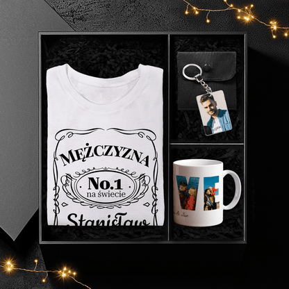 Koszulka + kubek + brelok KOCHANY MĄŻ - Box prezentowy, spersonalizowany prezent dla męża - idamell.com