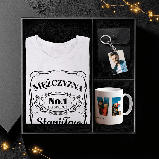 Koszulka + kubek + brelok KOCHANY MĄŻ - Box prezentowy, spersonalizowany prezent dla męża - idamell.com