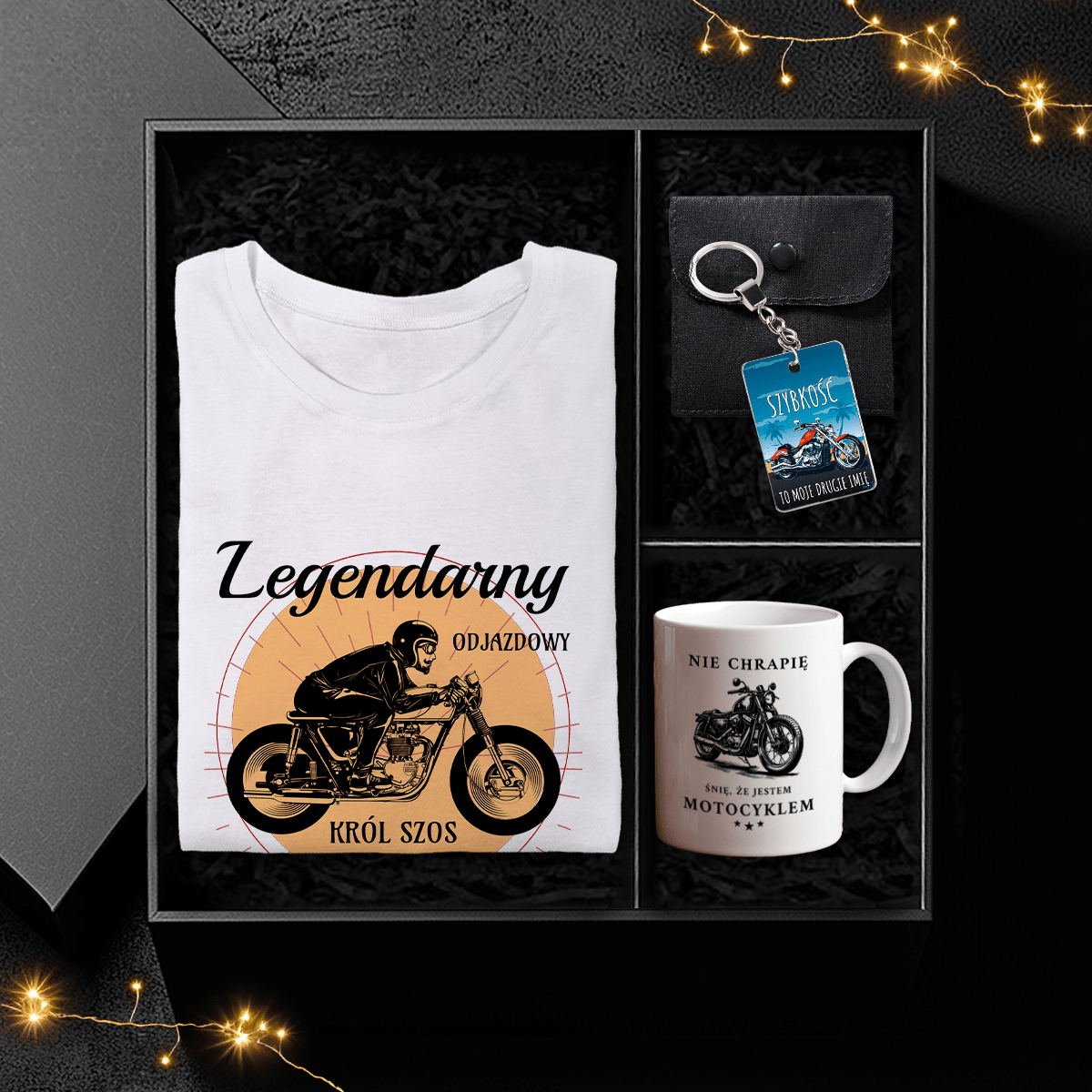 Koszulka + kubek + brelok MOTOCYKLISTA - Box prezentowy, spersonalizowany prezent dla mężczyzny - idamell.com