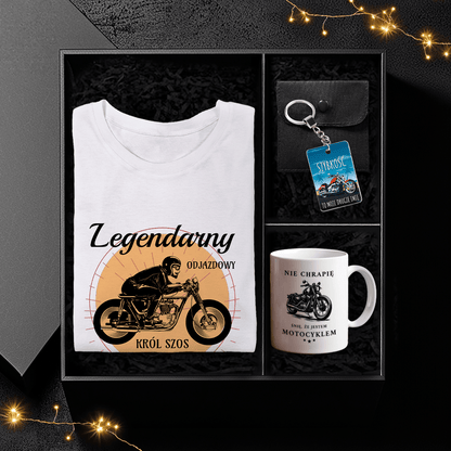 Koszulka + kubek + brelok MOTOCYKLISTA - Box prezentowy, spersonalizowany prezent dla mężczyzny - idamell.com