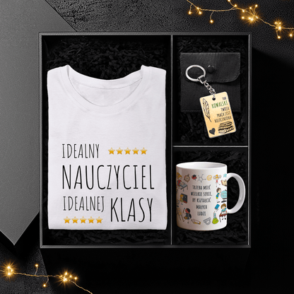 Koszulka + kubek + brelok NAUCZYCIEL - Box prezentowy, spersonalizowany prezent dla nauczyciela - idamell.com