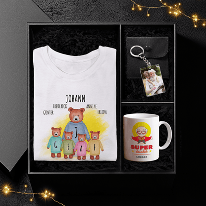 Koszulka + kubek + brelok SUPER DZIADEK - Box prezentowy, spersonalizowany prezent dla dziadka - idamell.com