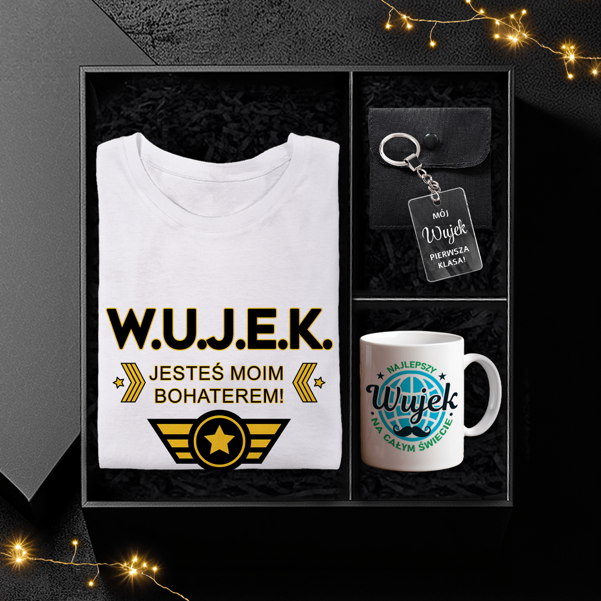 Koszulka + kubek + brelok WUJEK - Box prezentowy, spersonalizowany prezent dla wujka - idamell.com