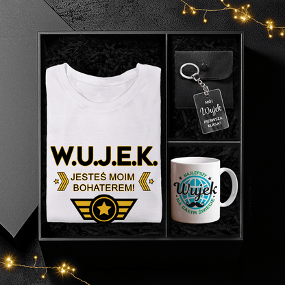 Koszulka + kubek + brelok WUJEK - Box prezentowy, spersonalizowany prezent dla wujka - idamell.com